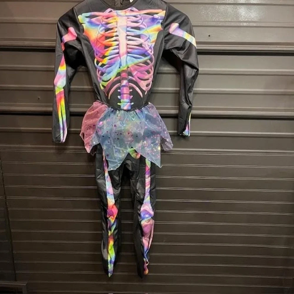 Girls Size Small Rainbow Skeleton Costume Tutu Dress Up‎ One Piece Outfit